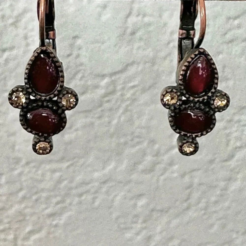 Copper tone and red earrings